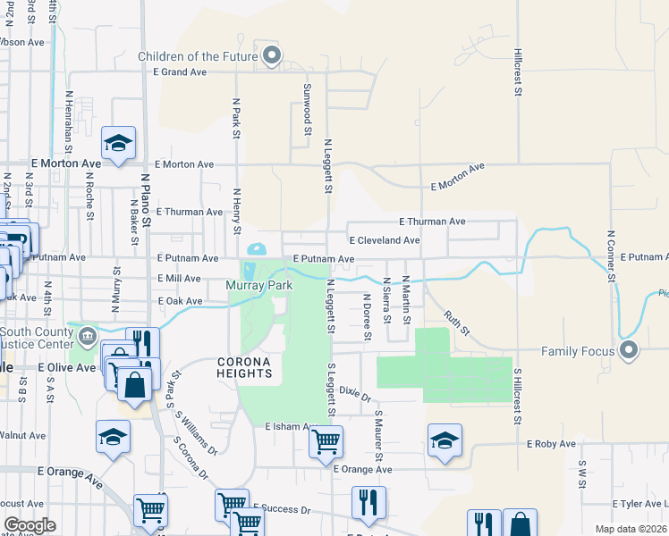map of restaurants, bars, coffee shops, grocery stores, and more near 809 E Putnam Ave in Porterville