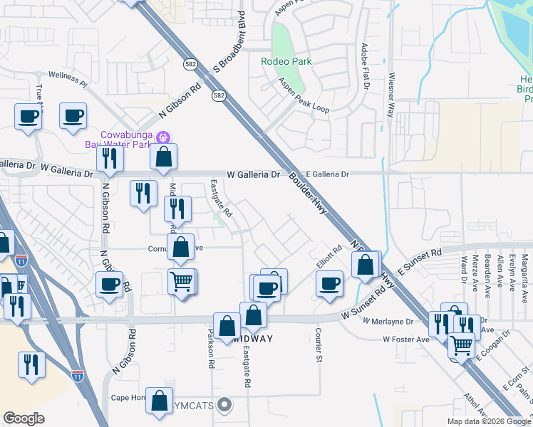 map of restaurants, bars, coffee shops, grocery stores, and more near 702 Emerald Idol Place in Henderson