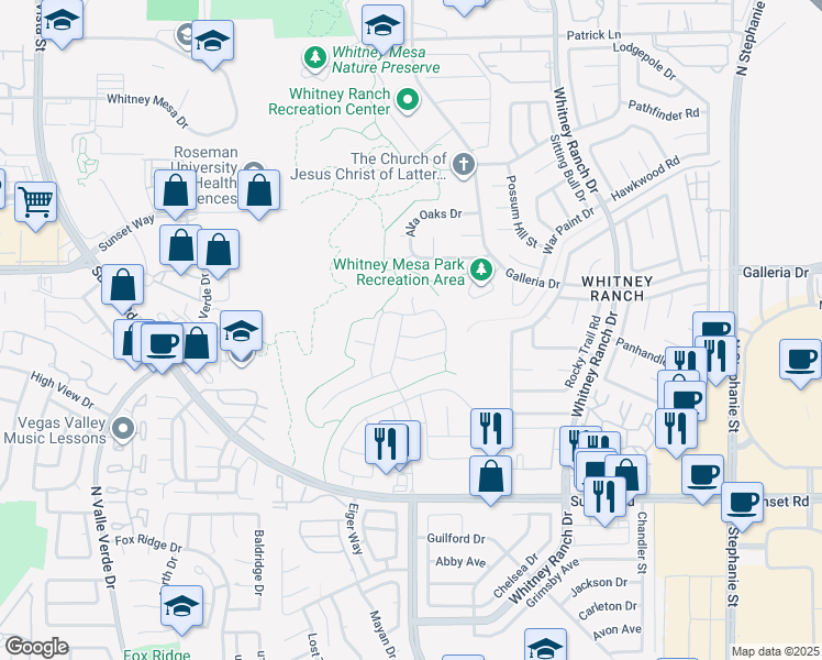 map of restaurants, bars, coffee shops, grocery stores, and more near 1650 Sedona Cliffs Avenue in Henderson