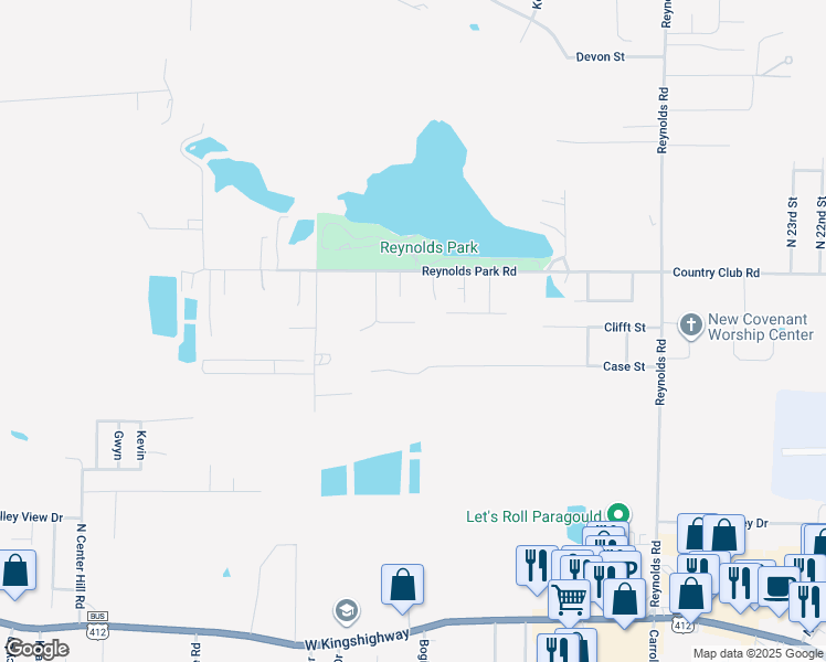 map of restaurants, bars, coffee shops, grocery stores, and more near 3312 Canadian Lane in Paragould