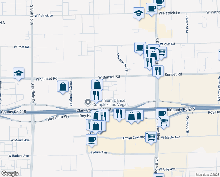 map of restaurants, bars, coffee shops, grocery stores, and more near 7255 West Sunset Road in Las Vegas