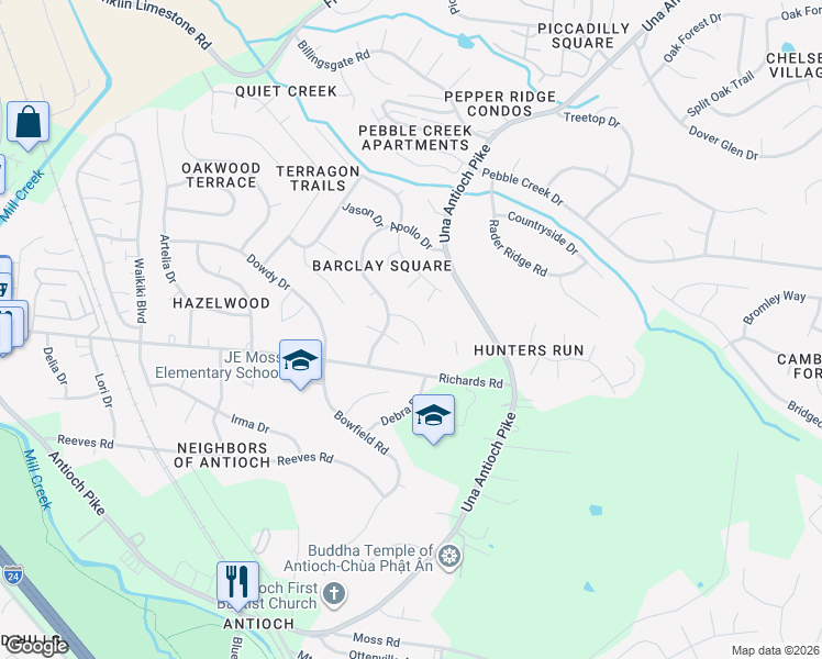 map of restaurants, bars, coffee shops, grocery stores, and more near 213 Manatee Ct in Nashville