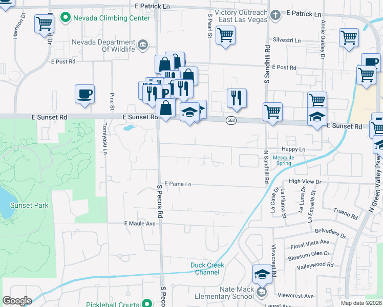 map of restaurants, bars, coffee shops, grocery stores, and more near 3540 Five Pennies Lane in Las Vegas