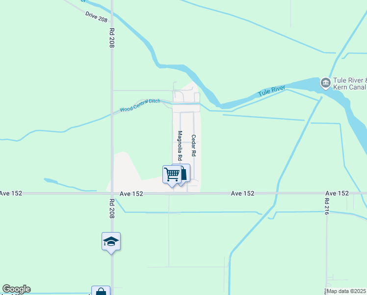 map of restaurants, bars, coffee shops, grocery stores, and more near 15382 Magnolia Rd in Porterville