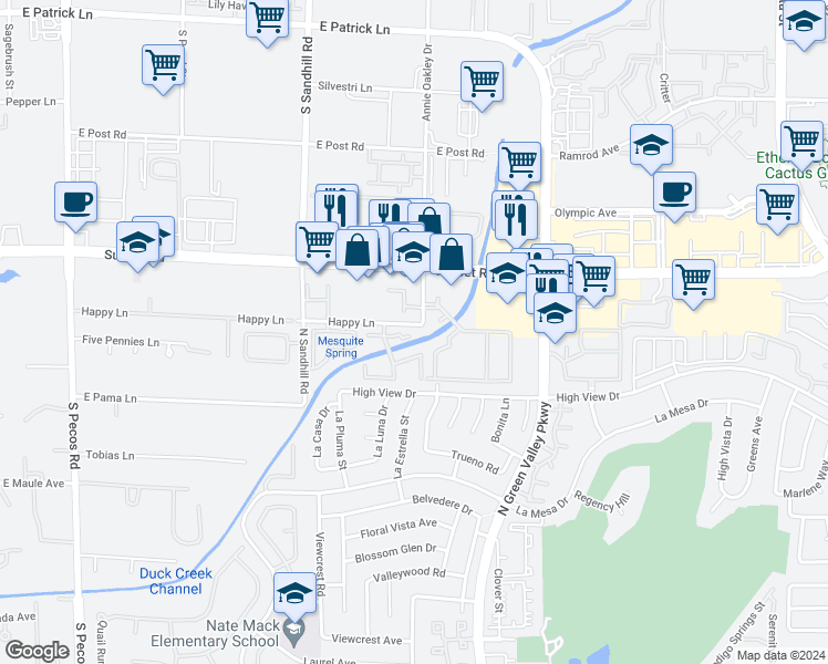 map of restaurants, bars, coffee shops, grocery stores, and more near 211 Bass Drive in Henderson