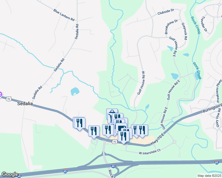 map of restaurants, bars, coffee shops, grocery stores, and more near 864 Creek Crossing Trail in Whitsett