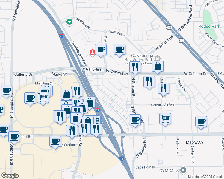 map of restaurants, bars, coffee shops, grocery stores, and more near 758 Crest Valley Place in Henderson
