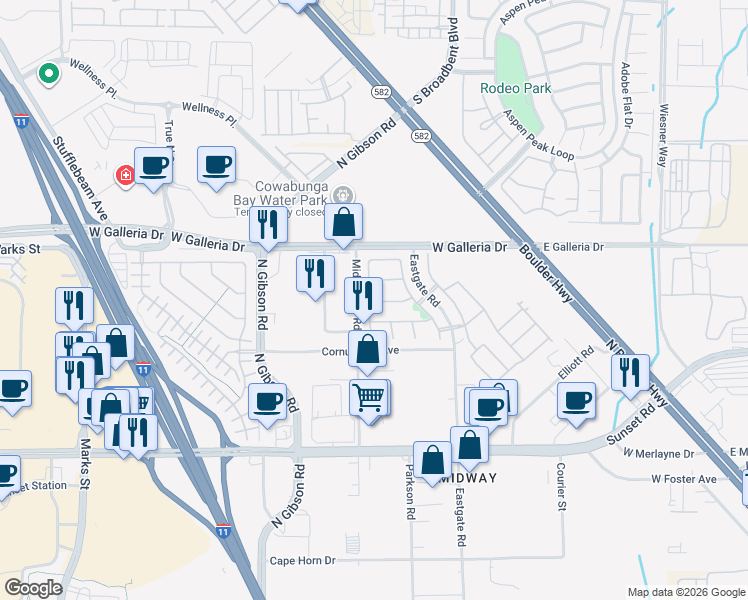 map of restaurants, bars, coffee shops, grocery stores, and more near 743 Blue Barrel Street in Henderson