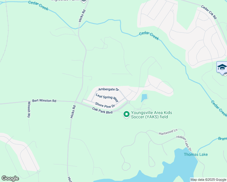 map of restaurants, bars, coffee shops, grocery stores, and more near 190 Ambergate Drive in Youngsville