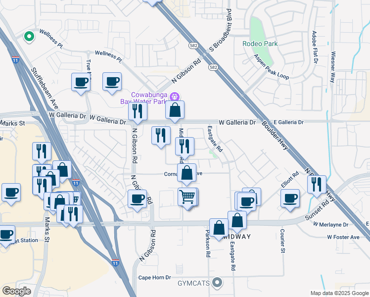 map of restaurants, bars, coffee shops, grocery stores, and more near 743 Blue Barrel Street in Henderson