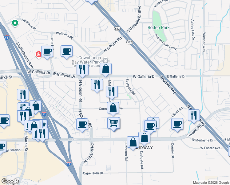 map of restaurants, bars, coffee shops, grocery stores, and more near 743 Blue Barrel Street in Henderson