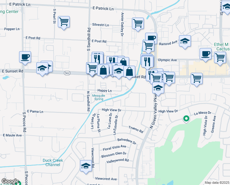 map of restaurants, bars, coffee shops, grocery stores, and more near 211 Bass Drive in Henderson