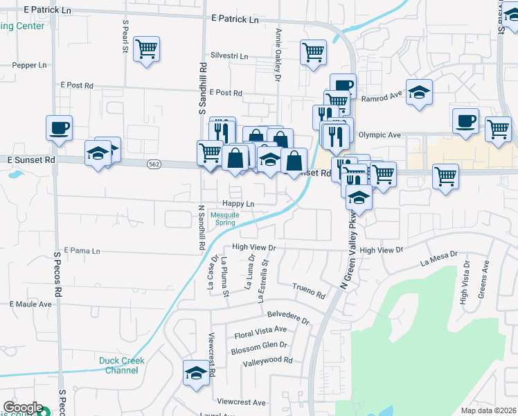map of restaurants, bars, coffee shops, grocery stores, and more near 211 Bass Drive in Henderson
