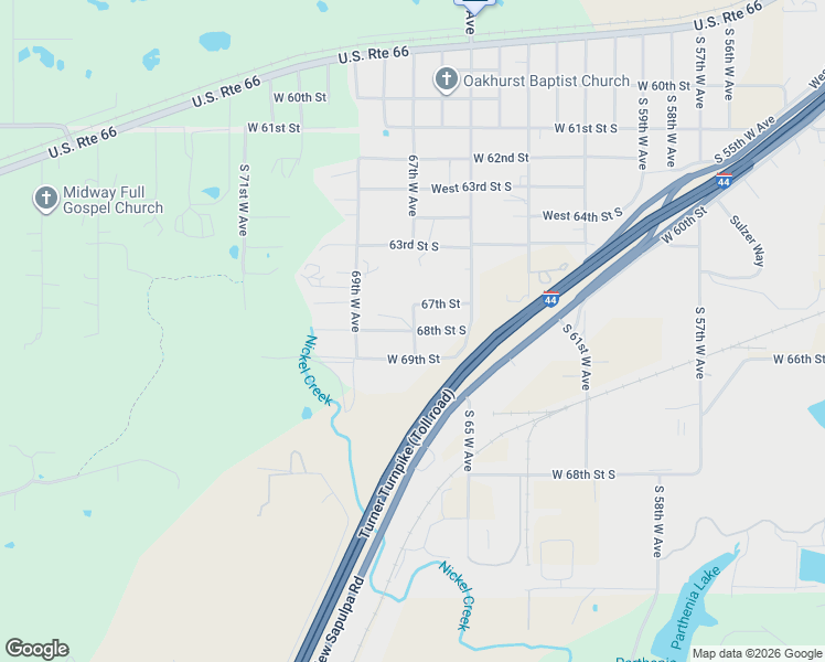 map of restaurants, bars, coffee shops, grocery stores, and more near 6545 68th Street South in Tulsa