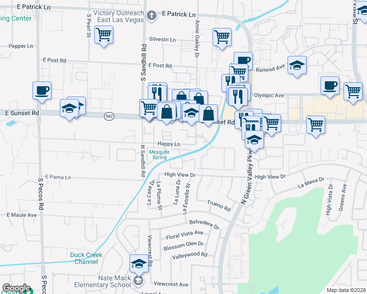 map of restaurants, bars, coffee shops, grocery stores, and more near 211 Bass Drive in Henderson