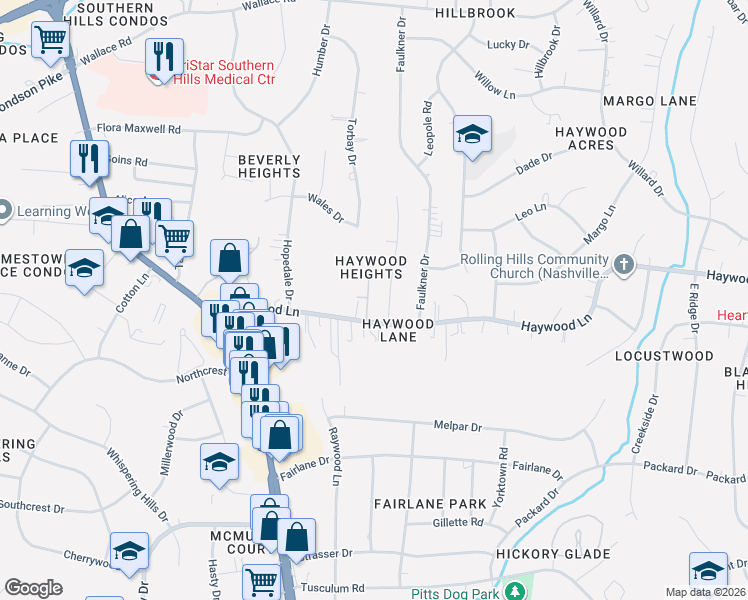 map of restaurants, bars, coffee shops, grocery stores, and more near 4008 Hollis Hill Drive in Nashville
