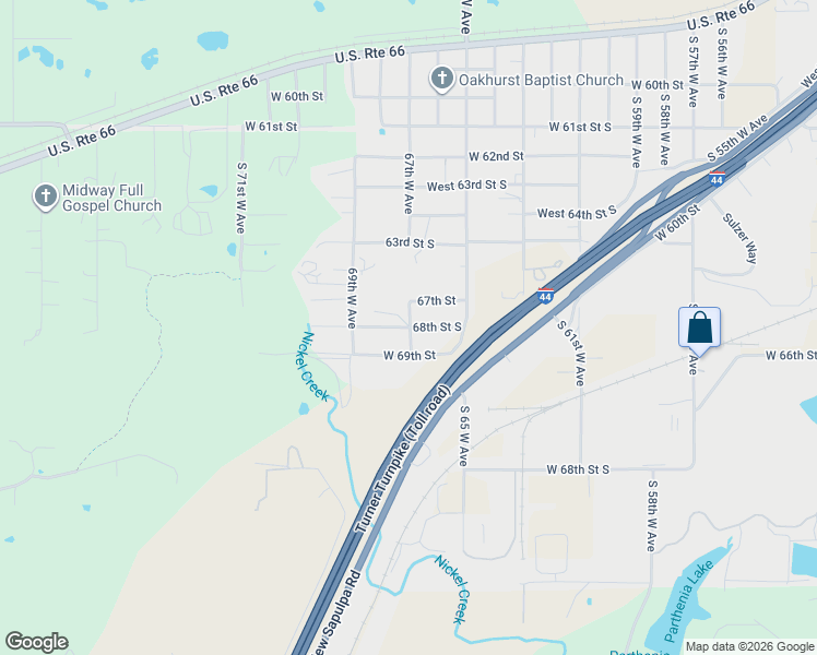 map of restaurants, bars, coffee shops, grocery stores, and more near 6545 68th Street South in Tulsa