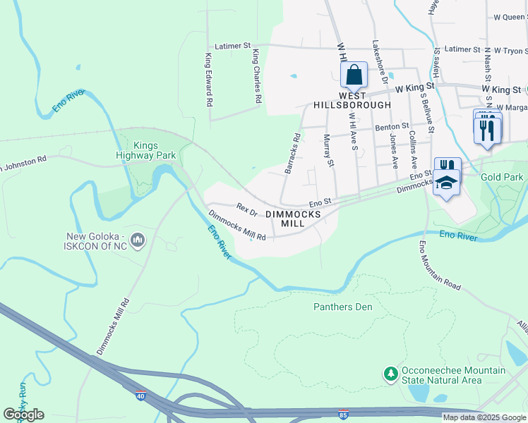 map of restaurants, bars, coffee shops, grocery stores, and more near 716 Rex Drive in Hillsborough