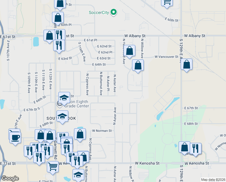 map of restaurants, bars, coffee shops, grocery stores, and more near 1708 East 121th Street in Broken Arrow
