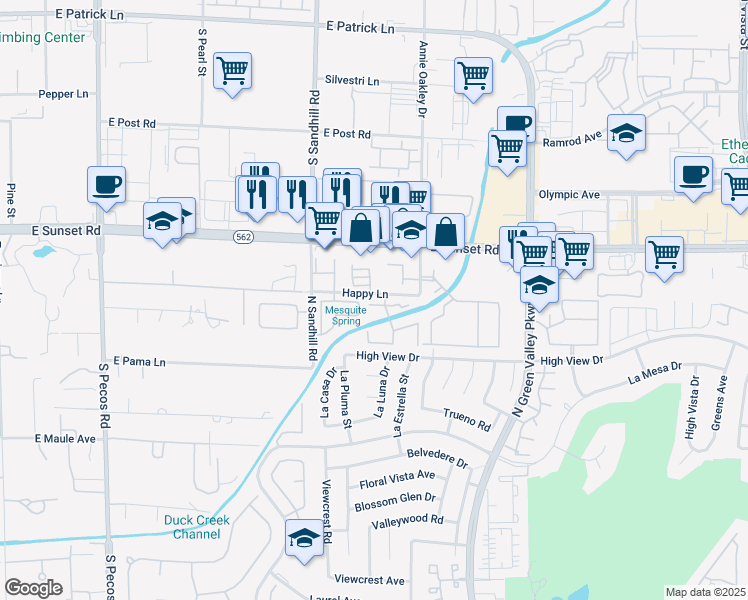 map of restaurants, bars, coffee shops, grocery stores, and more near 811 Bass Drive in Henderson