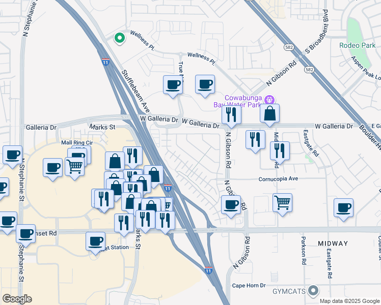 map of restaurants, bars, coffee shops, grocery stores, and more near 760 Crest Valley Place in Henderson