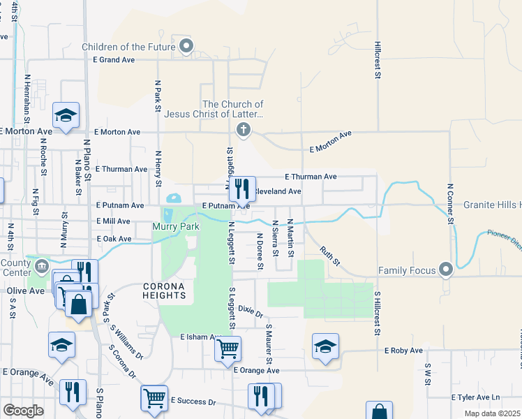 map of restaurants, bars, coffee shops, grocery stores, and more near 885 East Putnam Avenue in Porterville