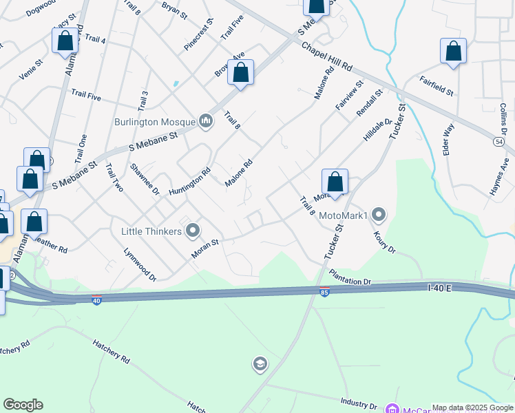 map of restaurants, bars, coffee shops, grocery stores, and more near 2417B Moran Street in Burlington