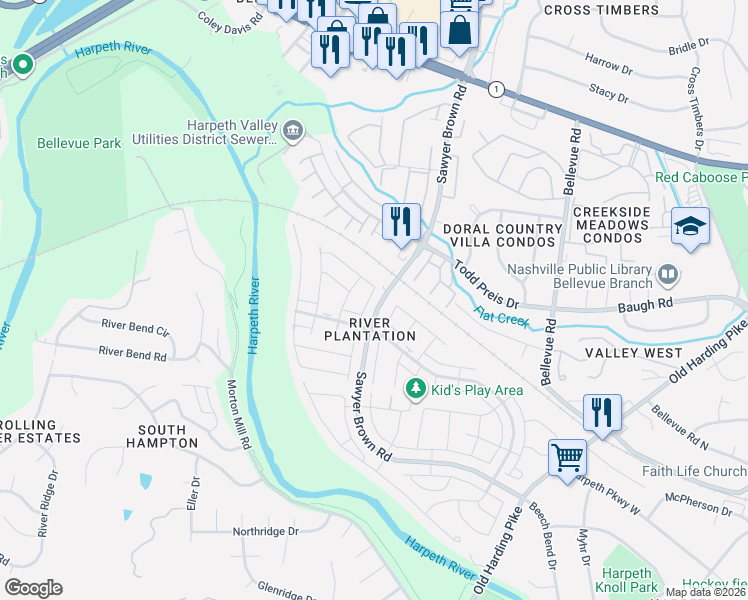 map of restaurants, bars, coffee shops, grocery stores, and more near 1209 Sawyer Brown Road in Nashville