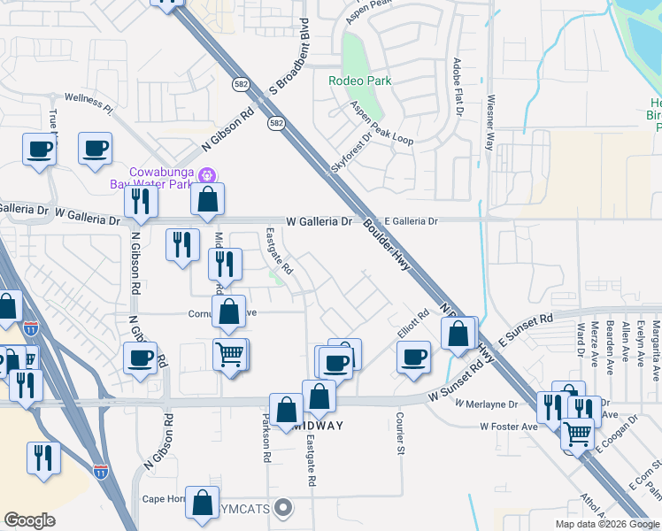 map of restaurants, bars, coffee shops, grocery stores, and more near 702 Emerald Idol Place in Henderson