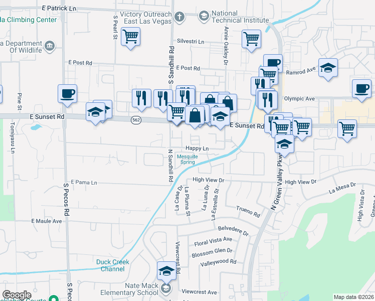 map of restaurants, bars, coffee shops, grocery stores, and more near 3853 East Stadium Avenue in Las Vegas