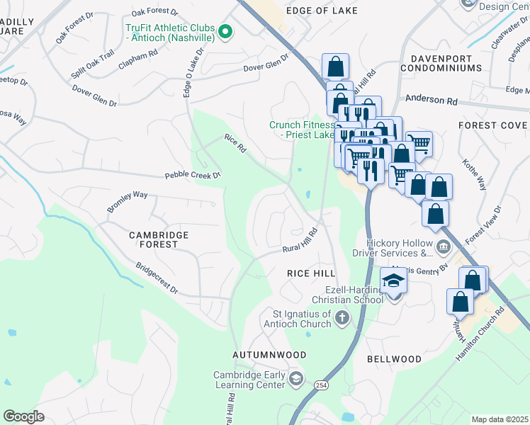 map of restaurants, bars, coffee shops, grocery stores, and more near 5160 Rice Road in Nashville