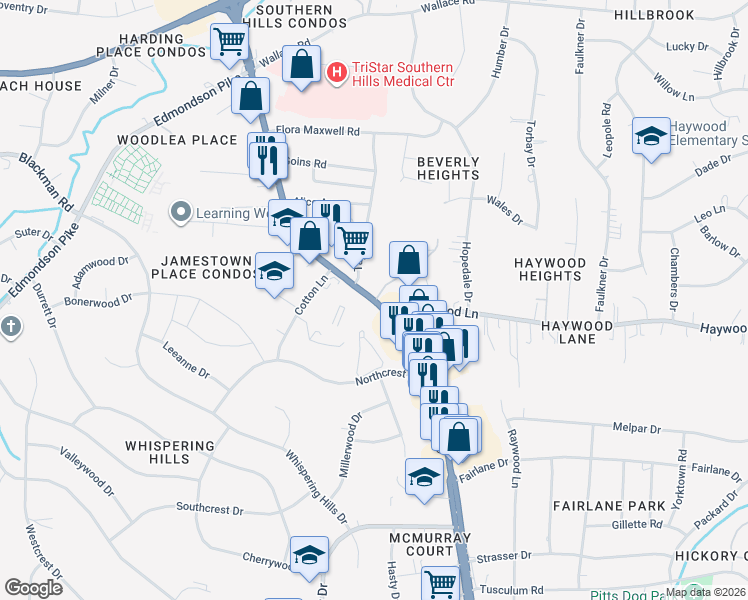 map of restaurants, bars, coffee shops, grocery stores, and more near 3691 Tibbs Court in Nashville