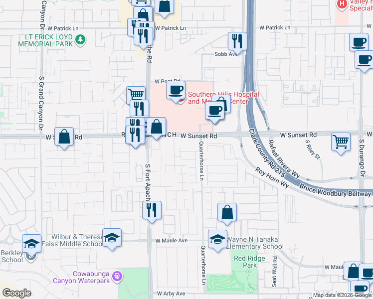map of restaurants, bars, coffee shops, grocery stores, and more near 9262 Innot Avenue in Las Vegas