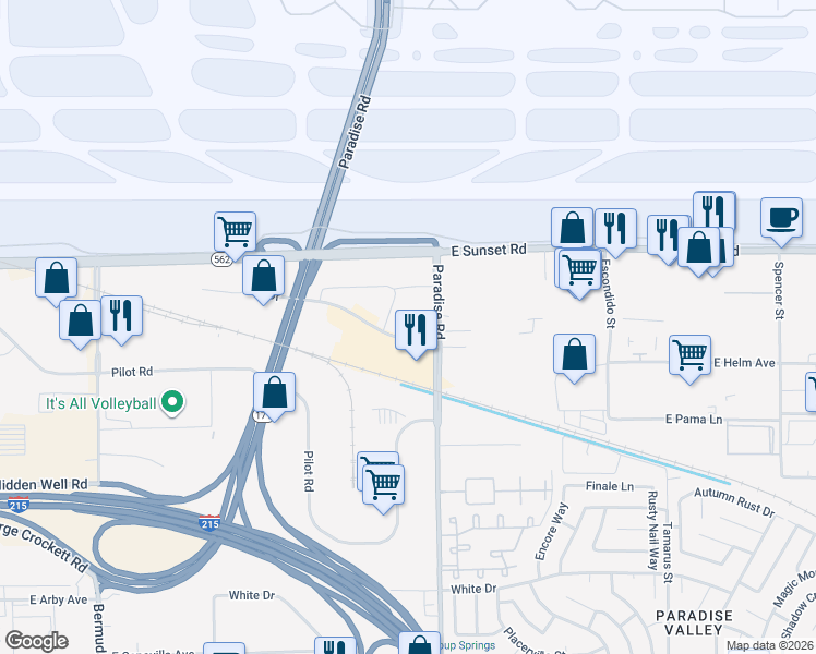 map of restaurants, bars, coffee shops, grocery stores, and more near 950 Grier Drive in Las Vegas