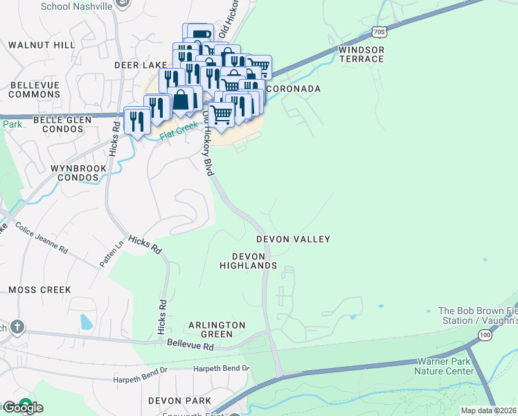 map of restaurants, bars, coffee shops, grocery stores, and more near 108 Glenway Court in Nashville