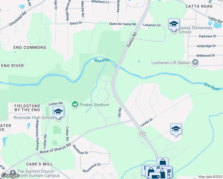 map of restaurants, bars, coffee shops, grocery stores, and more near 1701 Blackstone Drive in Durham