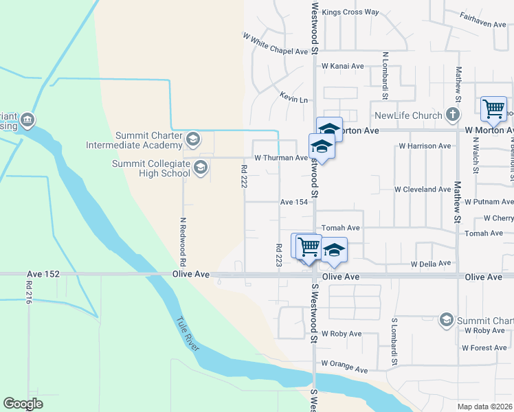 map of restaurants, bars, coffee shops, grocery stores, and more near 22237 Avenue 154 in Porterville