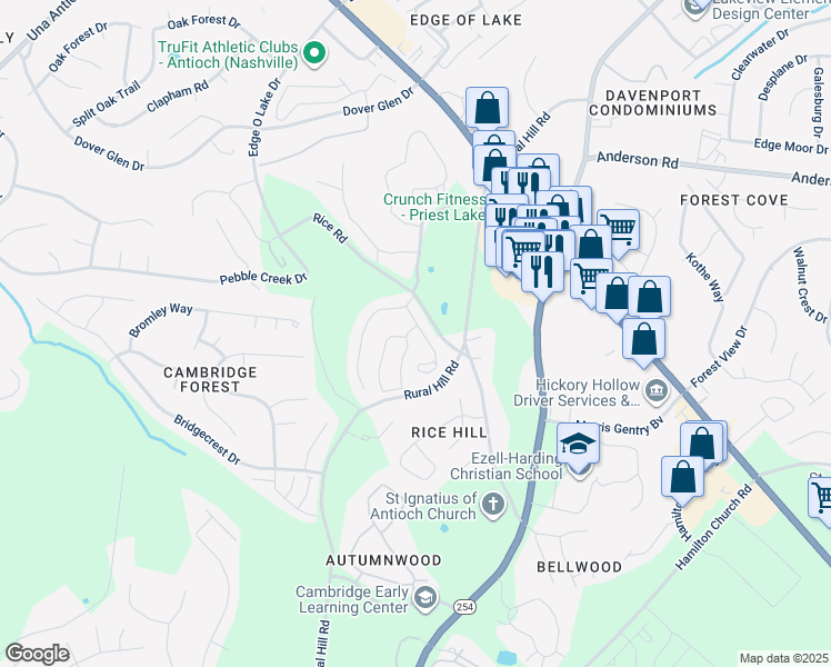 map of restaurants, bars, coffee shops, grocery stores, and more near 5160 Rice Road in Nashville