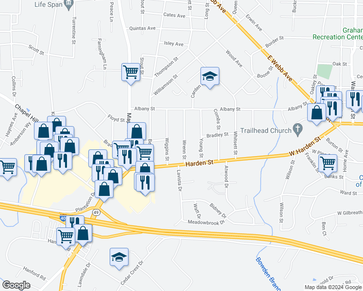 map of restaurants, bars, coffee shops, grocery stores, and more near 2209 Wrenn Street in Burlington