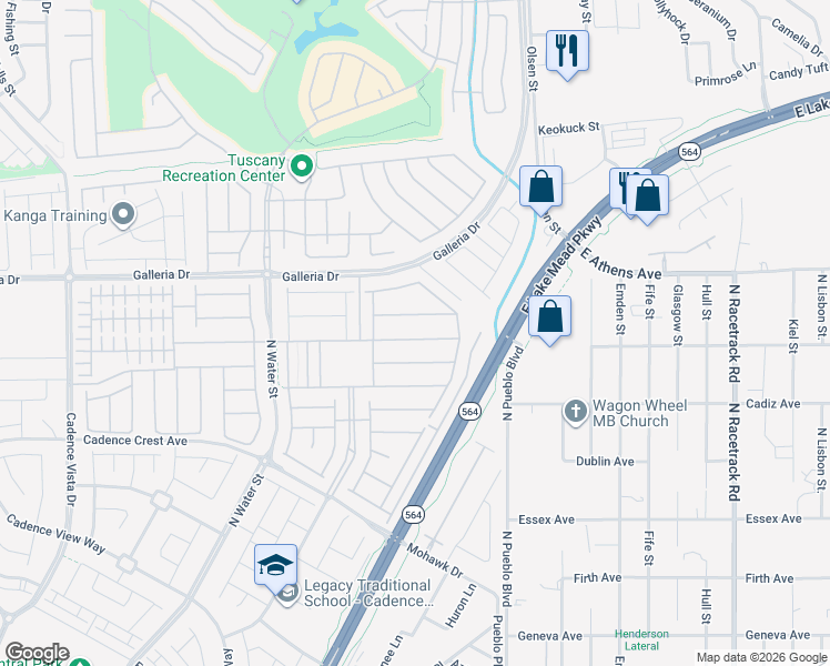 map of restaurants, bars, coffee shops, grocery stores, and more near 521 Heritage Bridge Avenue in Henderson