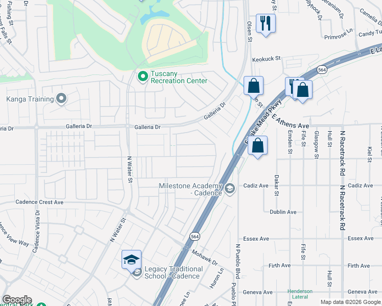 map of restaurants, bars, coffee shops, grocery stores, and more near 485 Heritage Bridge Avenue in Henderson