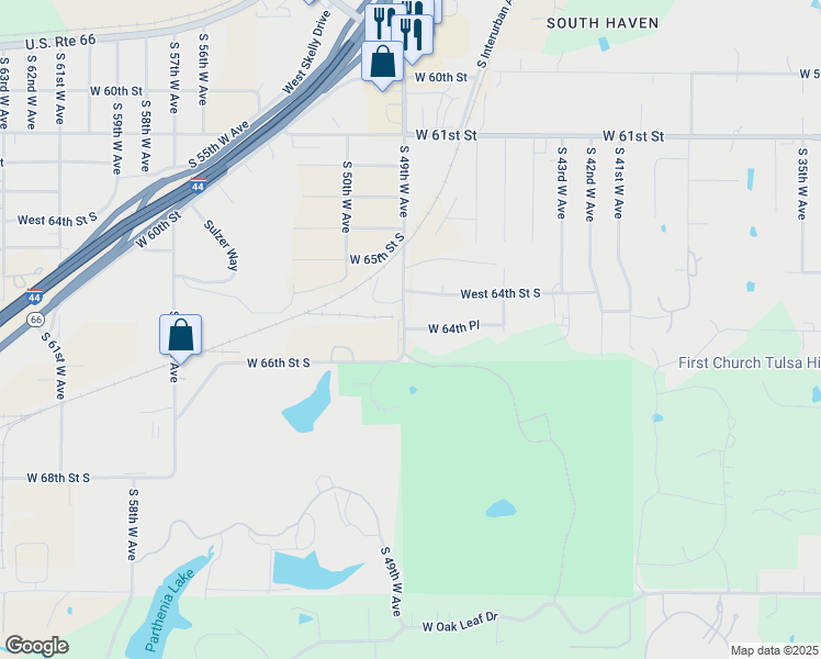 map of restaurants, bars, coffee shops, grocery stores, and more near 4901 West 66th Place in Tulsa