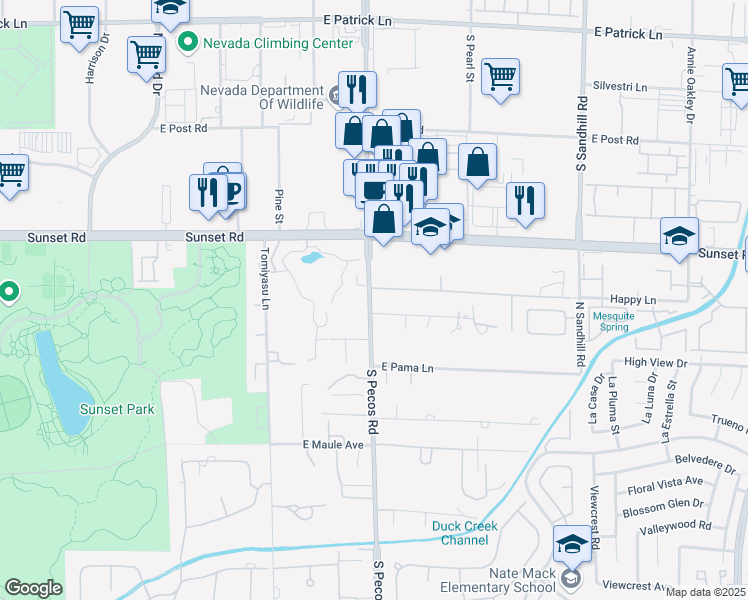 map of restaurants, bars, coffee shops, grocery stores, and more near 6650 South Pecos Road in Las Vegas