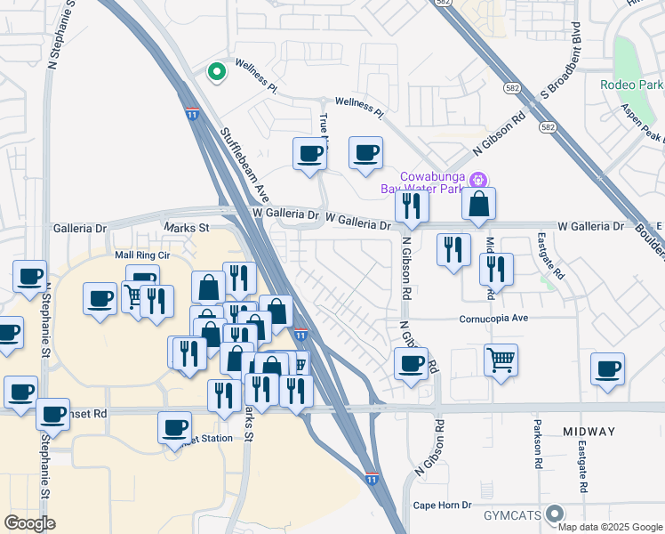 map of restaurants, bars, coffee shops, grocery stores, and more near 760 Crest Valley Place in Henderson