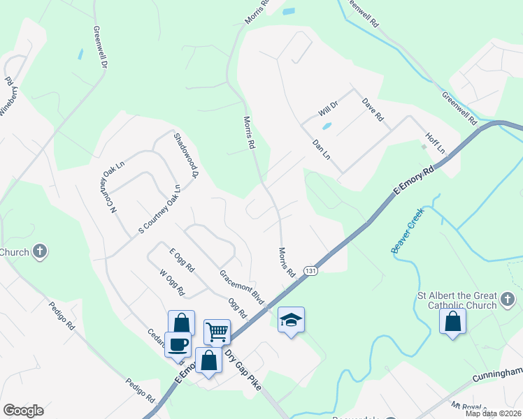 map of restaurants, bars, coffee shops, grocery stores, and more near 1844 Fleming Valley Lane in Knoxville