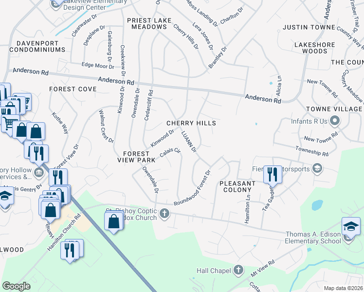 map of restaurants, bars, coffee shops, grocery stores, and more near 3273 LUANN Drive in Nashville