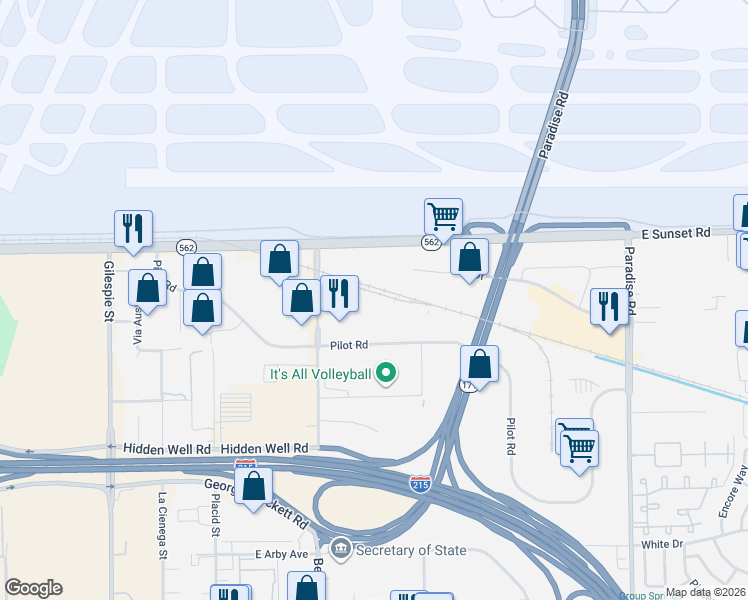 map of restaurants, bars, coffee shops, grocery stores, and more near 6590 Bermuda Road in Las Vegas