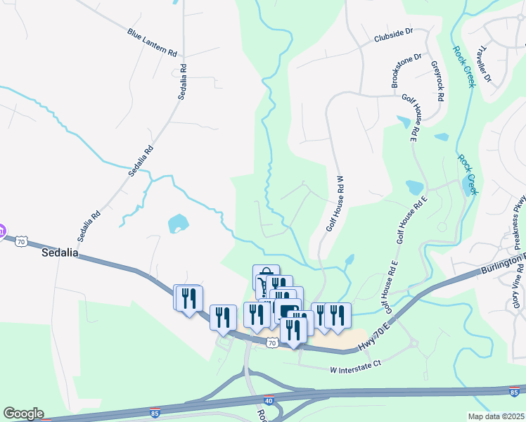 map of restaurants, bars, coffee shops, grocery stores, and more near 874 Creek Crossing Trail in Whitsett