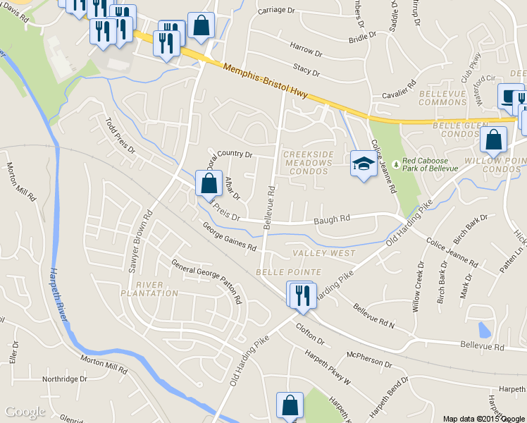 map of restaurants, bars, coffee shops, grocery stores, and more near 791 Bellevue Road in Nashville