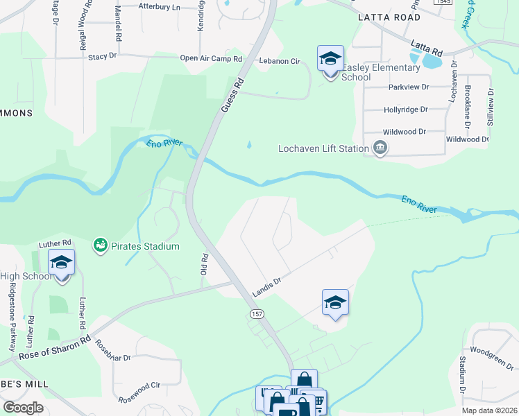 map of restaurants, bars, coffee shops, grocery stores, and more near 4118 Chaucer Drive in Durham